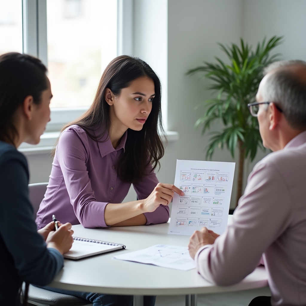 Преподаватель объясняет финансовые концепции группе предпринимателей